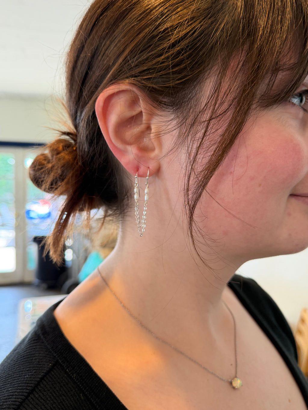 Pearl Drape Double-Piercing Earrings