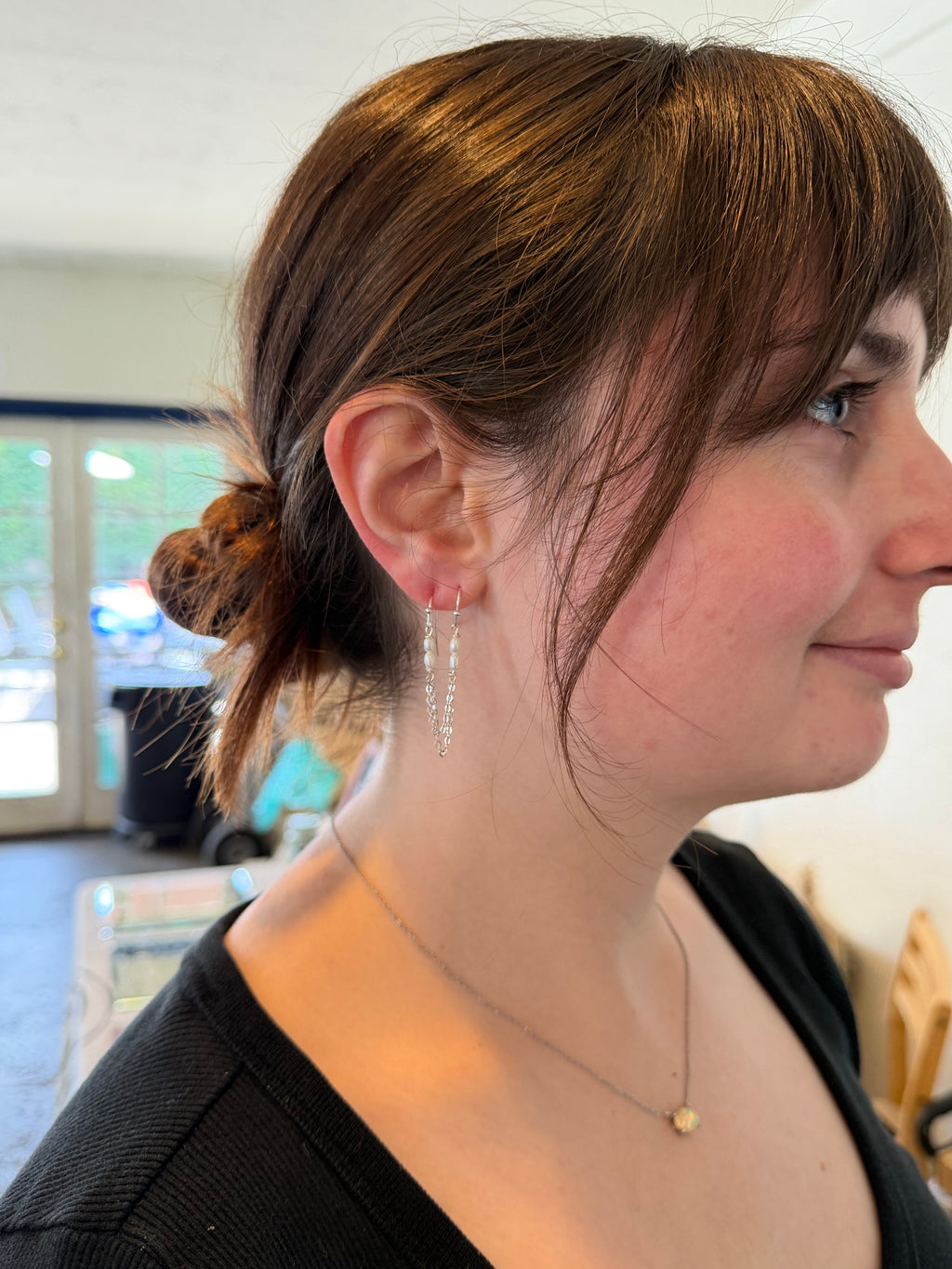 Pearl Drape Double-Piercing Earrings
