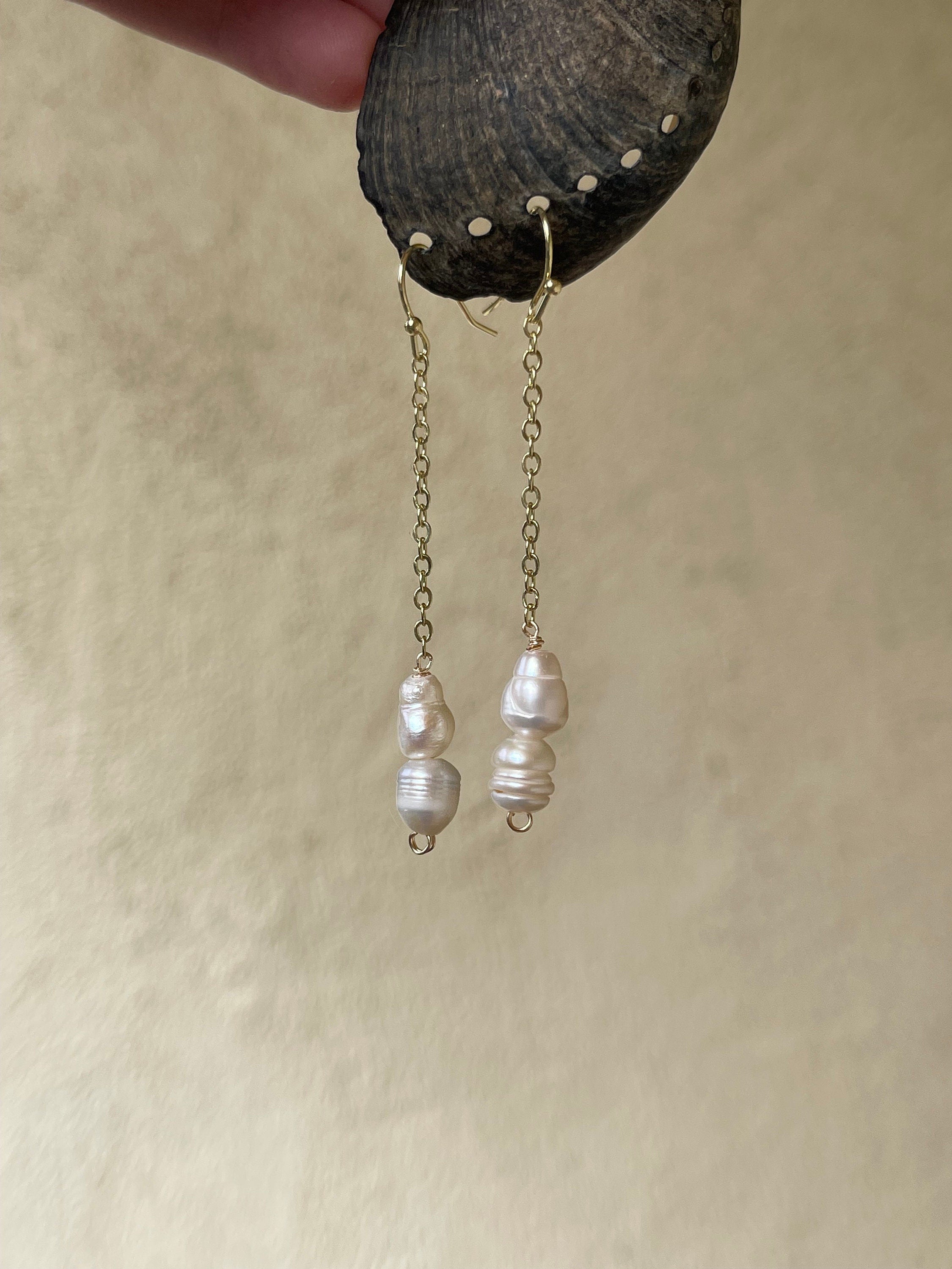 Double Pearl Drop Earrings