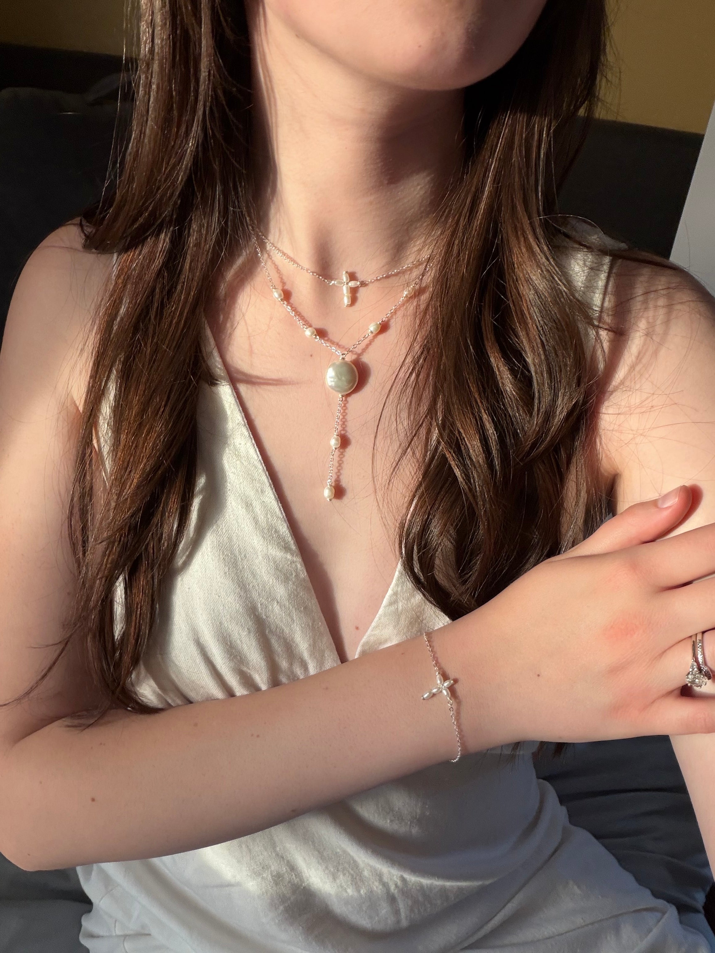 Pearl Cross Bracelet