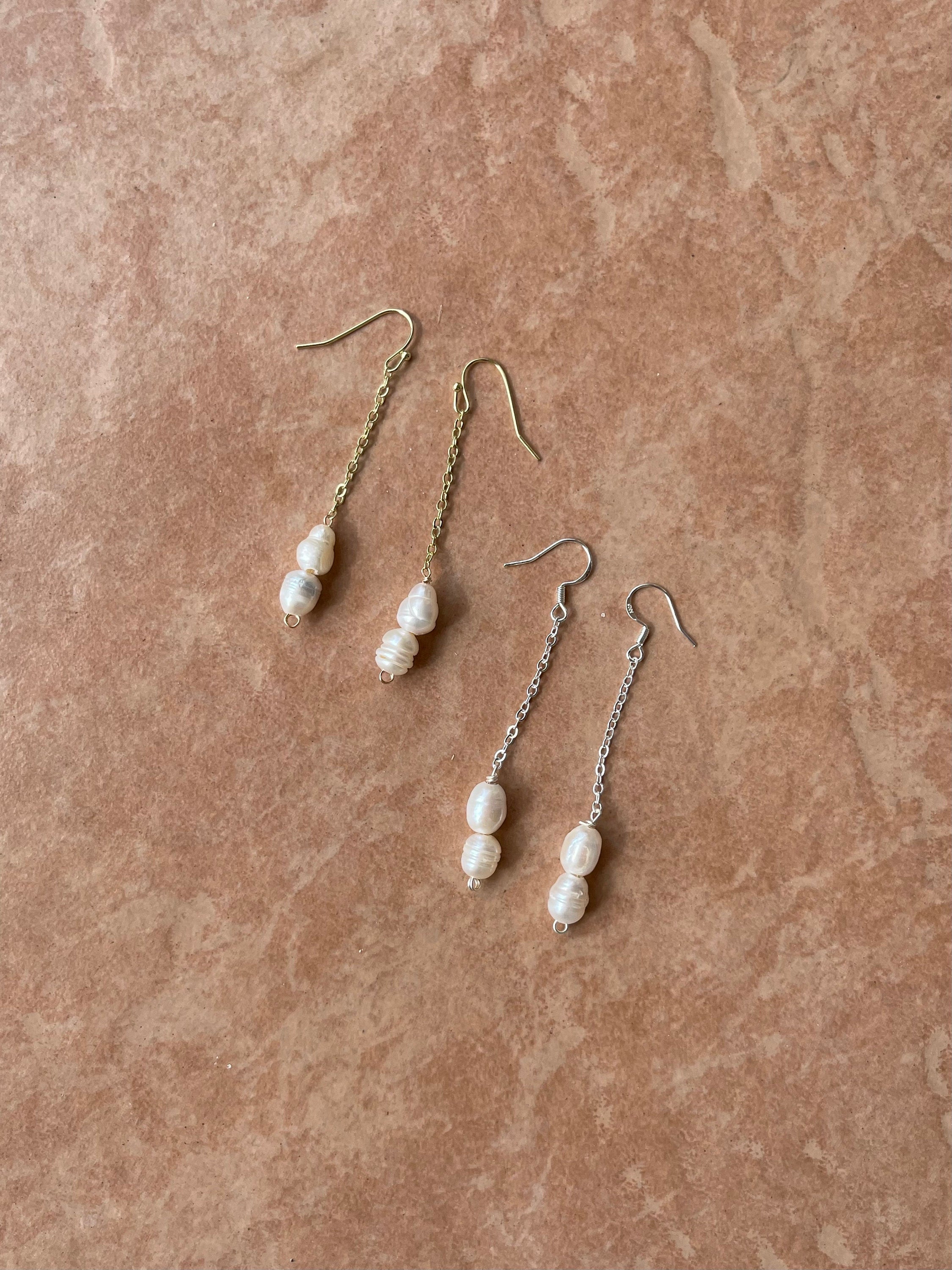 Double Pearl Drop Earrings