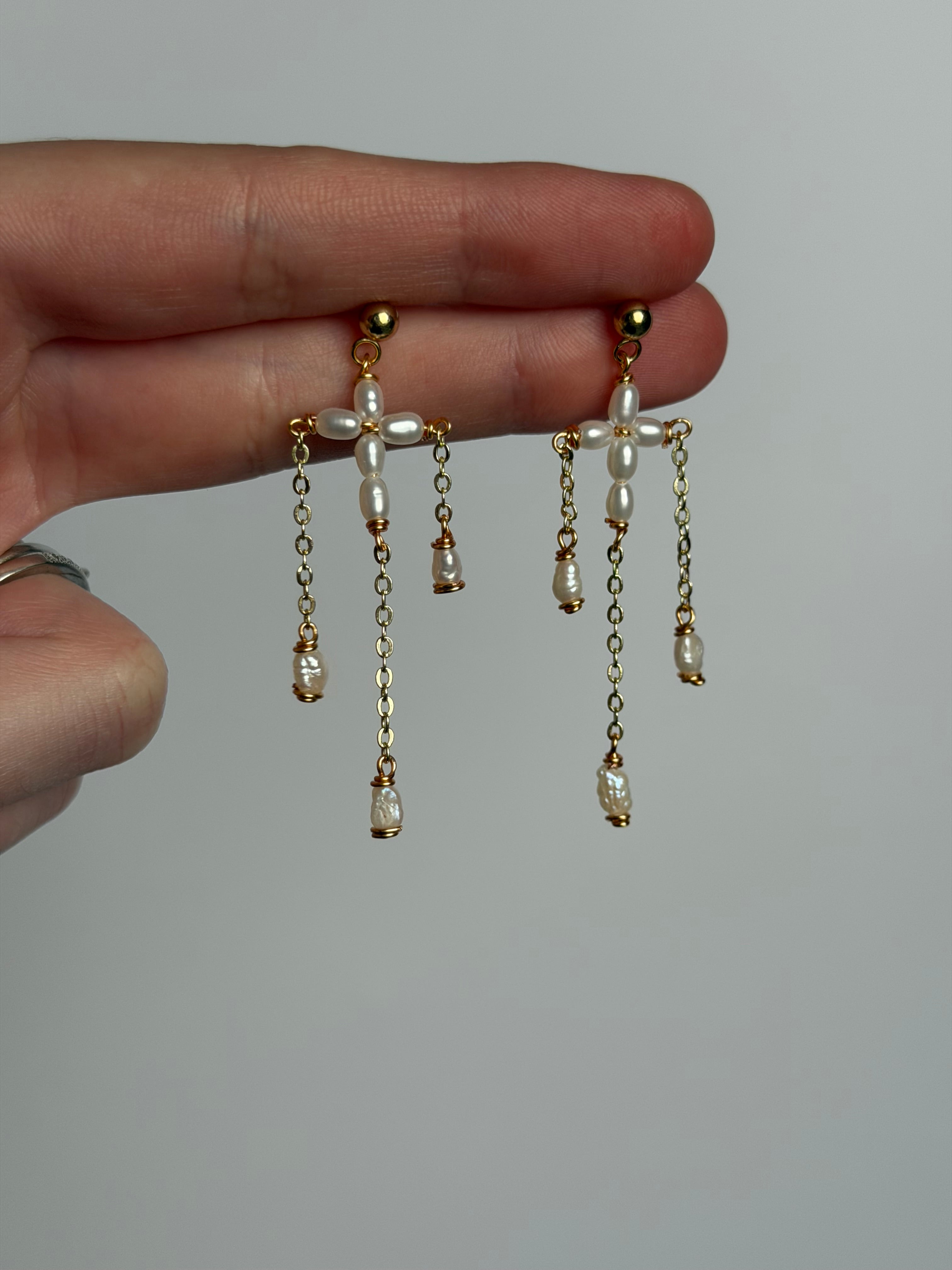 Pearl Cross Earrings