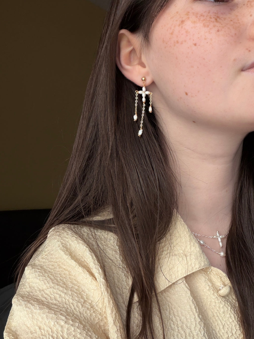 Pearl Cross Earrings