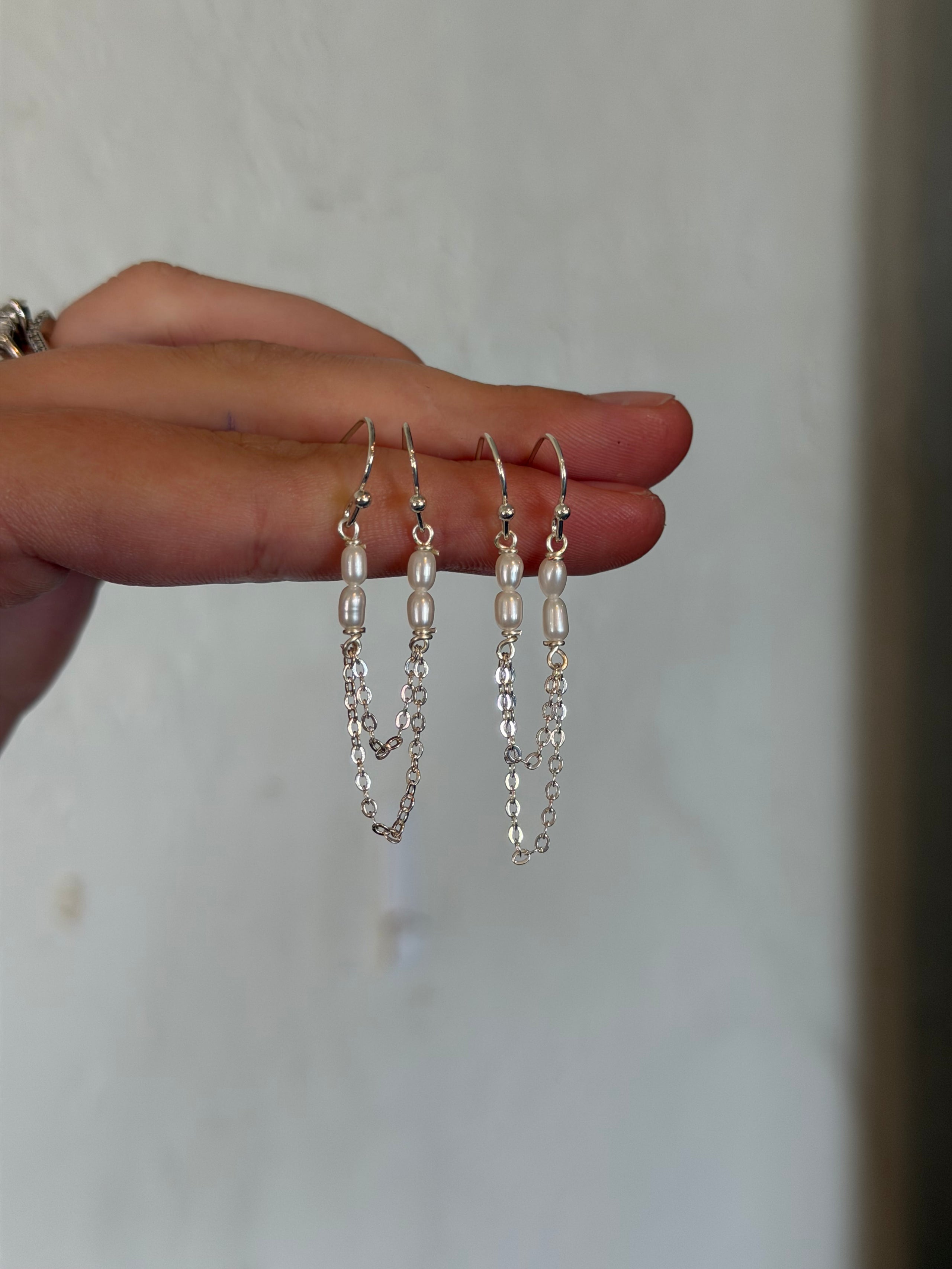 Pearl Drape Double-Piercing Earrings