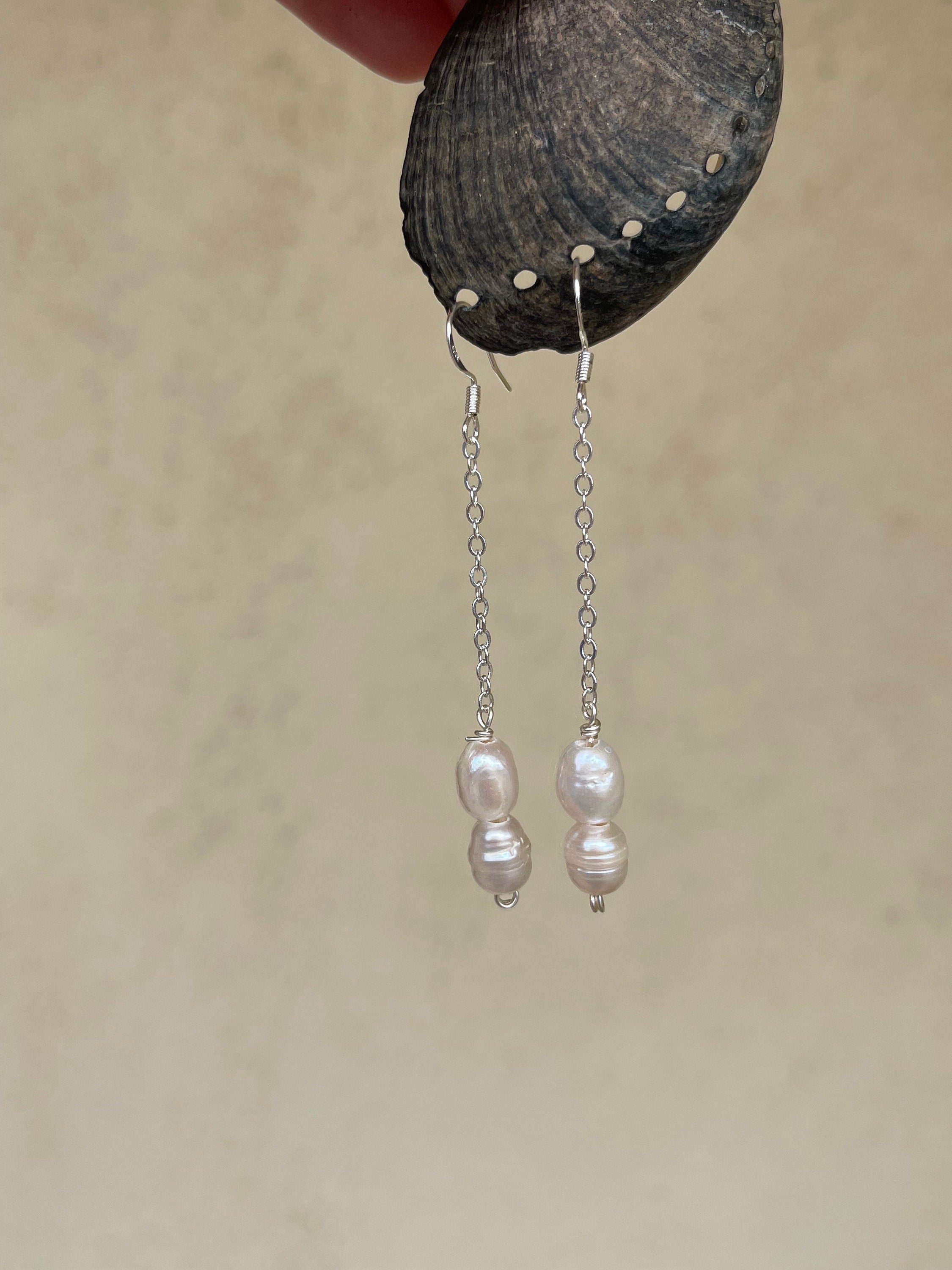 Double Pearl Drop Earrings