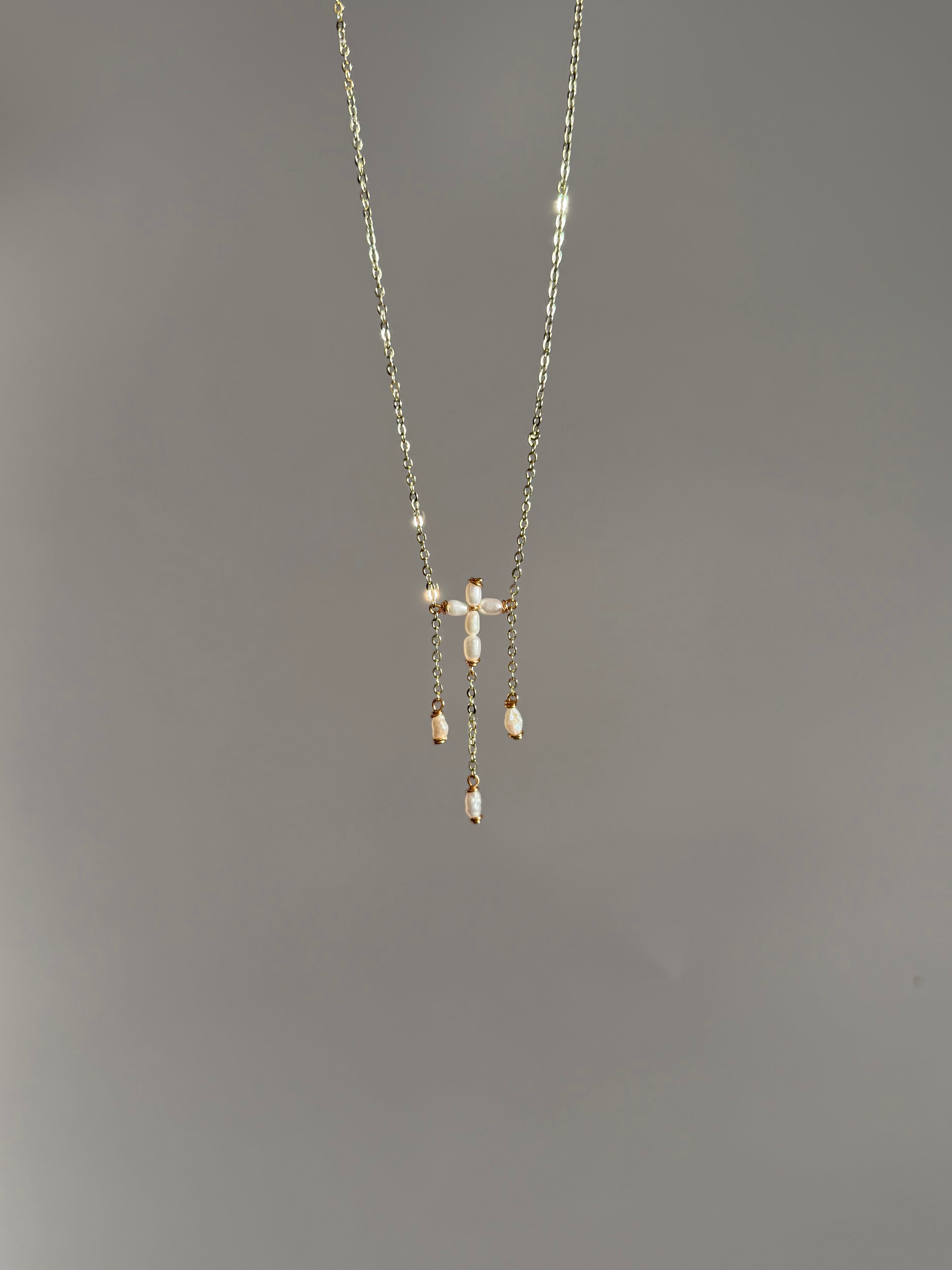 Whispy Pearl Cross Necklace