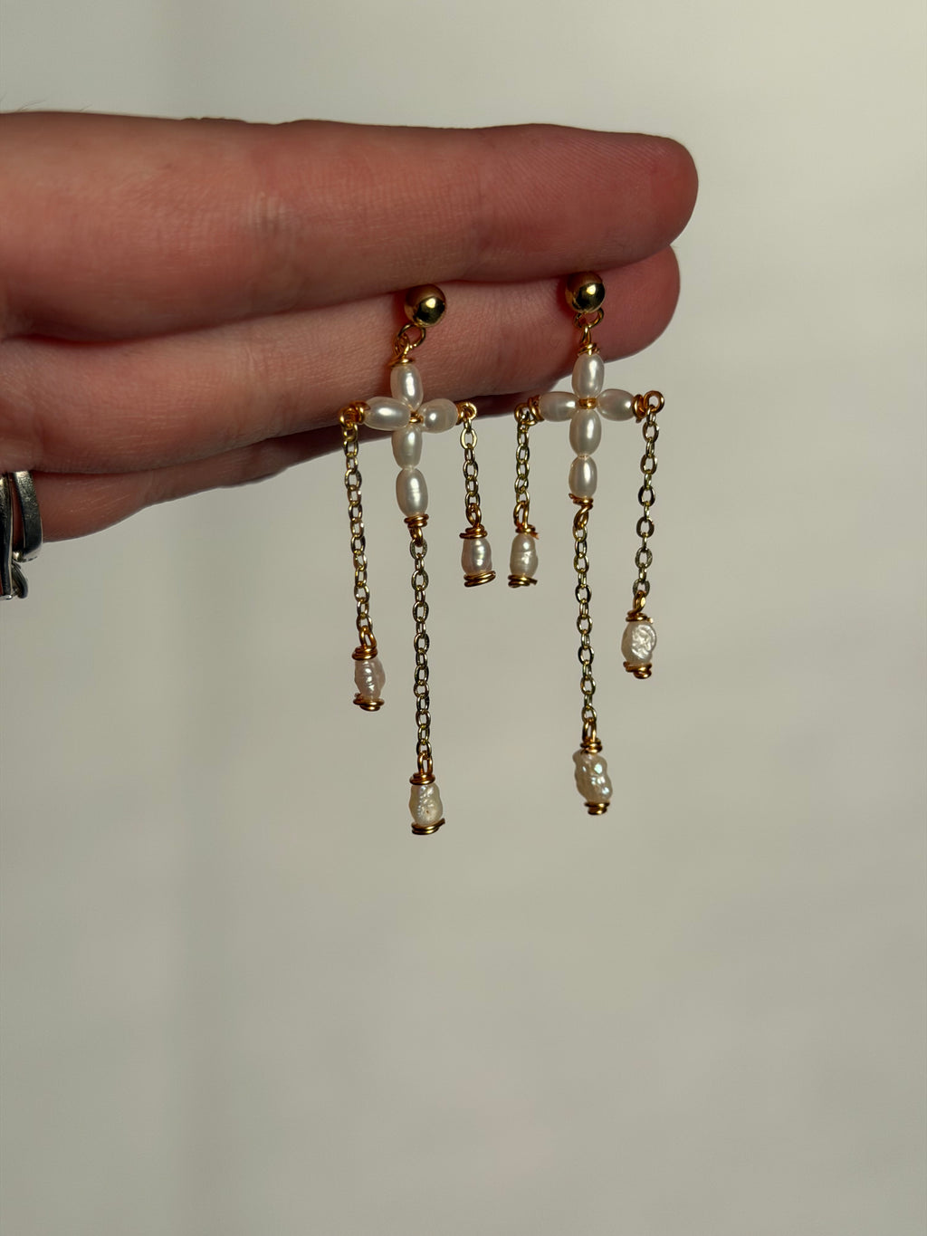 Pearl Cross Earrings