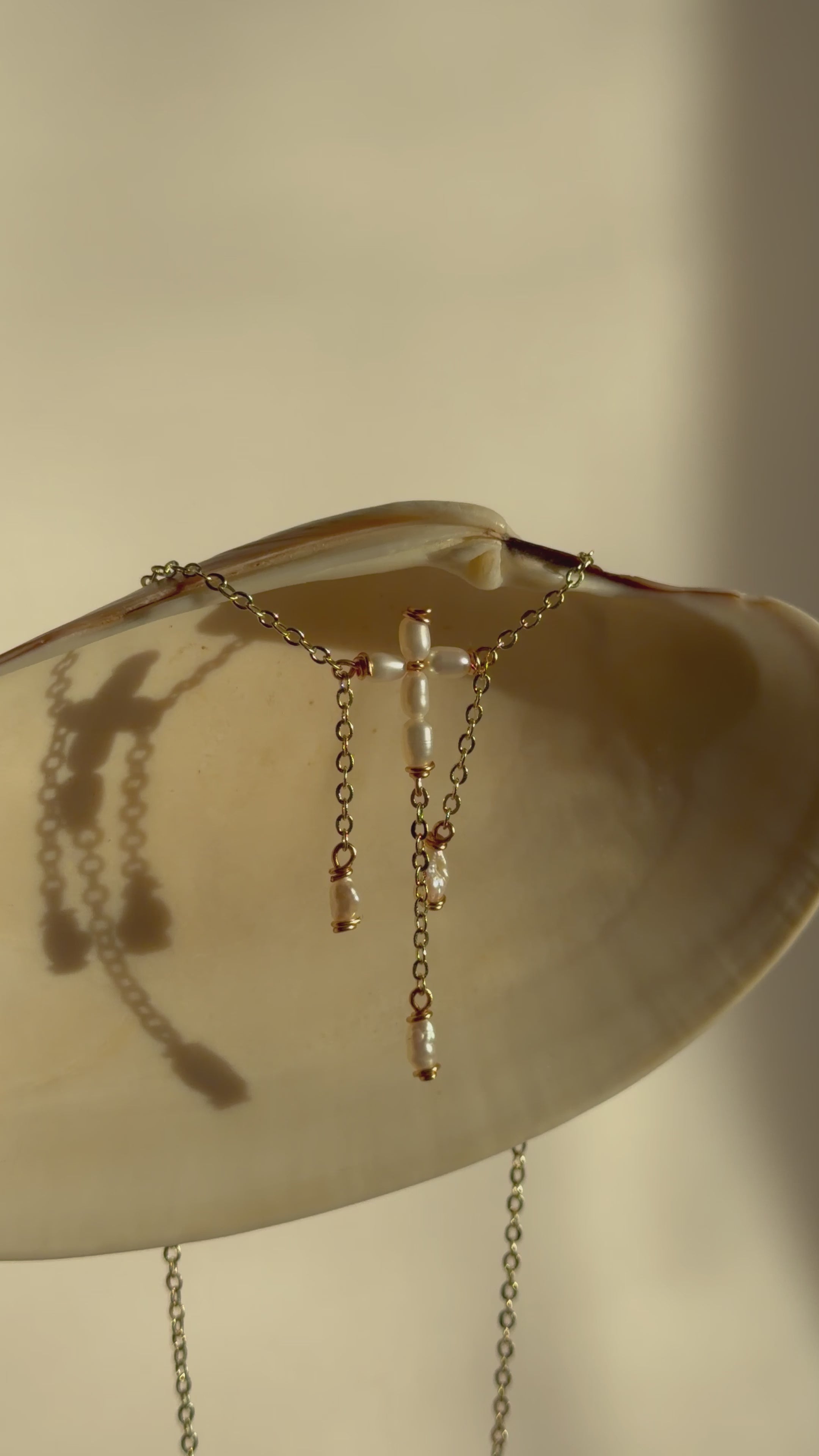 Whispy Pearl Cross Necklace